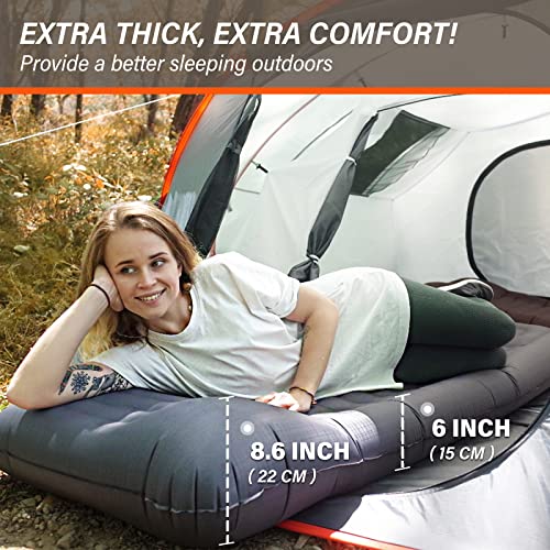 TOBTOS Inflatable Camping Sleeping Pad with Pillow, Thick 6 Inch Ultralight Sleeping Pad with Built-in Pump, Lightweight S...