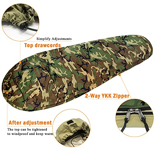MT Army Military Modular Sleeping Bags System, Multi Layered with Bivy Cover for All Season, Woodland/Multicam