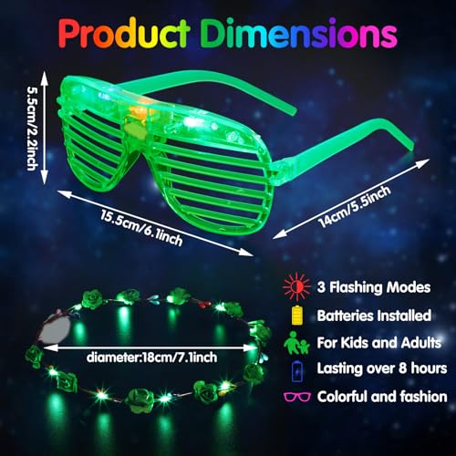 Honoson 48 Pack Glow in The Dark Party Supplies LED Glasses Light up Glasses LED Flower Crown Headband Multicolor Flower W...