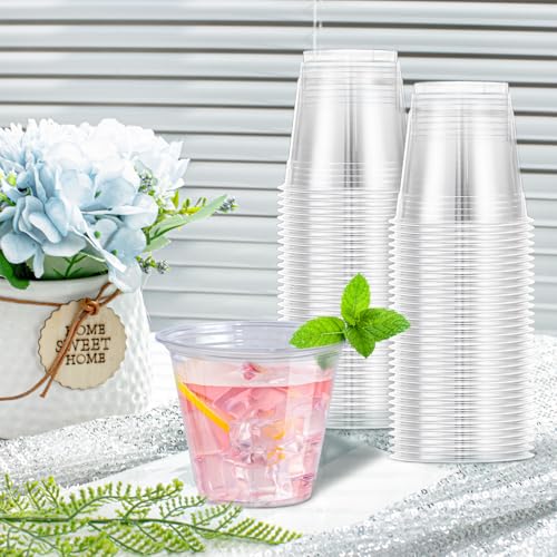 Lamosi 100 Pack 9 oz Clear Plastic Cups, Disposable Cups Wine Cocktail Punch, Sturdy & Food Safe Plastic Cup for Party & W...