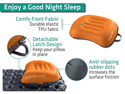 TREKOLOGY Ultralight Inflatable Camping Travel Pillow - ALUFT 2.0 Compressible, Compact, Comfortable, Ergonomic Inflating ...