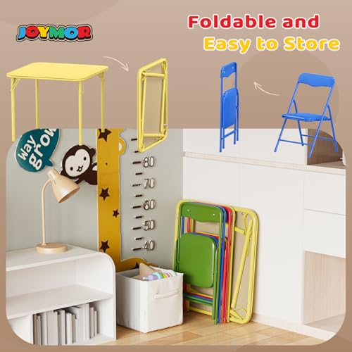 JOYMOR 5-Piece Kids Folding Table and Chairs Set, Metal Frame Children's Activity Set with Easy-Fold Design, Kids Table an...