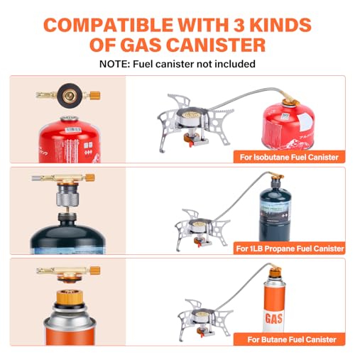 WADEO 3900W Windproof Camping Stove, Camping Gas Stove with Piezo Ignition, Backpacking Stove Portable Camping Stove with ...