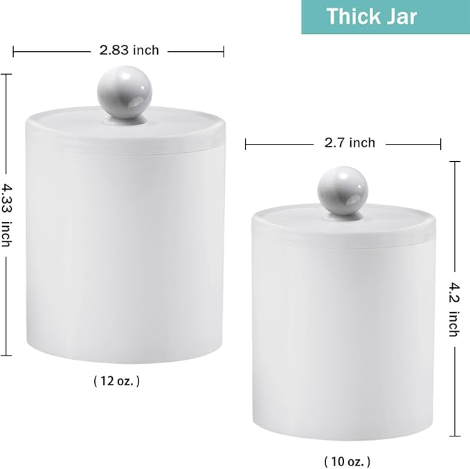 SheeChung 6 Pack Qtip Dispenser Apothecary Jars Bathroom with Labels - Qtip Holder Storage Canister Clear Plastic Acrylic Jar for Cotton Ball/Swab/Rounds,Floss Picks, Hair Clips (White)