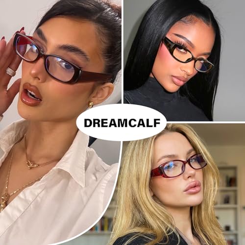 DreamCalf Rectangle Fake Glasses for Women Trendy Y2K Office-Siren Blue Light Glasses with Clear Lenses
