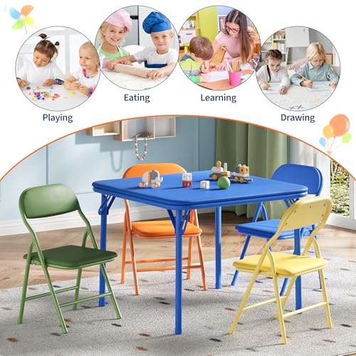 IDEALHOUSE 5 Piece Boys Girls Table and Chairs Set, Folding Activity Table and Chairs Set for Dining Room,Daycare,Classrooms