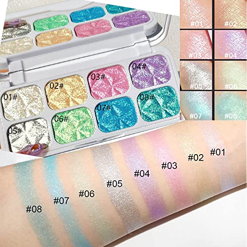 8 Color Face Cheek Highlighter Makeup Palette Shimmer Glitter Iridescent Multichrome Holographic Eyeshadow Palette Purple ...