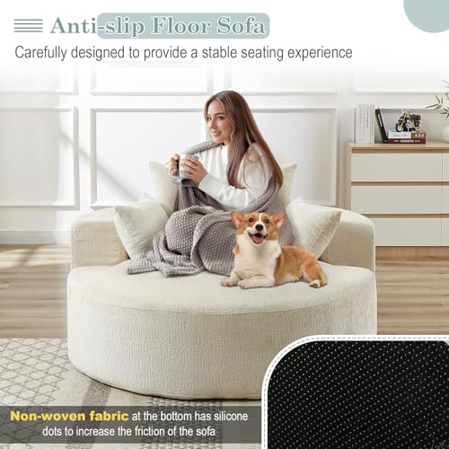 Oversized Round Chaise Longue Chair Indoor, Modern 55-inch Upholstered Chenille Deep Seat Circle Single Cloud Lounge Floor...