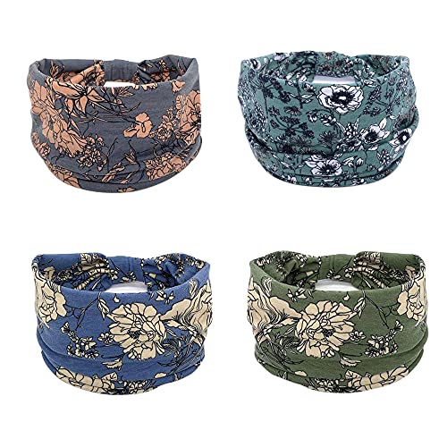 YONUF Wide Boho Headbands for Women Fashion Knotted Headband Yoga Workout Hair Accessories African Head Wrap 4 Pack