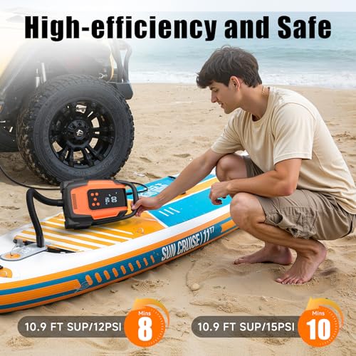 Komobe Electric Paddle Board Pump, 50PSI High Pressure Portable SUP Air Pump with Auto-Off and Deflation Function, 12V DC ...