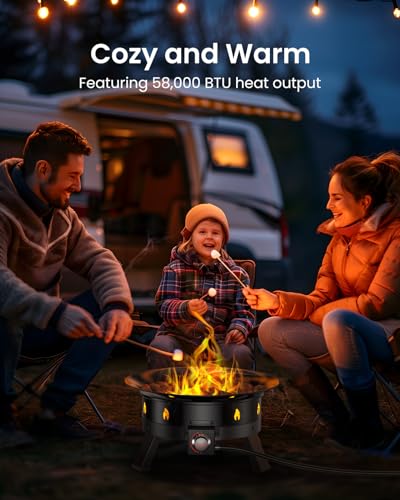 Ciays Propane Fire Pit 19 Inch, Gas Portable Large Fire Pit with Grill Grate, Folding Legs, Hose Hooks, Propane Tank Holde...