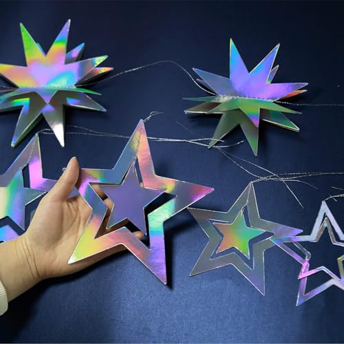 Cheerland Iridescent Star Garland Decorations Holographic Hanging Star Party Decoration Galaxy Birthday Decor Ramadan Eid ...