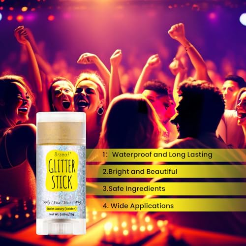 Brzeaf Golden Glitter Stick, Body Glitter, Singer Concerts Music Festival Rave Accessories, Shimmery & Long Lasting, Chunk...