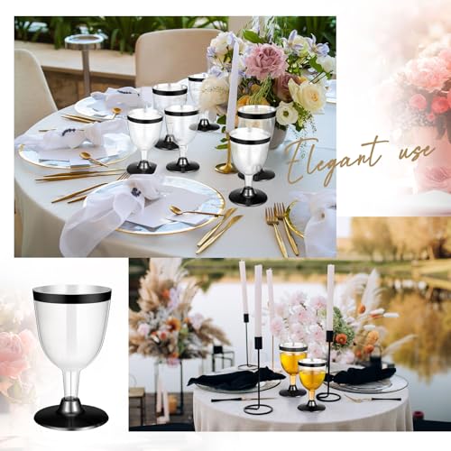 Jingmore 100 Pcs Plastic Wine Glasses Disposable 6 oz Rimmed Wine Cups with Stem Clear Toasting Glasses for Cocktail Champ...