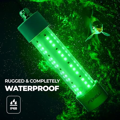 Foxelli Underwater Fishing Light – 3900-Lumen DC12V 30W Submersible IP68 Waterproof Green Fishing Light Attractant with 33...
