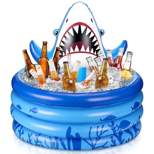 Bencailor Shark Party Decorations Summer Birthday Inflatable Cooler Blow Up Drink Cooler Reusable Floating Ice Chest Summe...