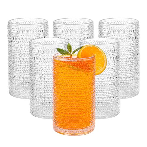 HEFBCOMK Large Vintage Hobnail Drinking Glasses Set of 6, 16oz Clear Highball Glasses Cups, Kitchen Water Glasses Cup, for...