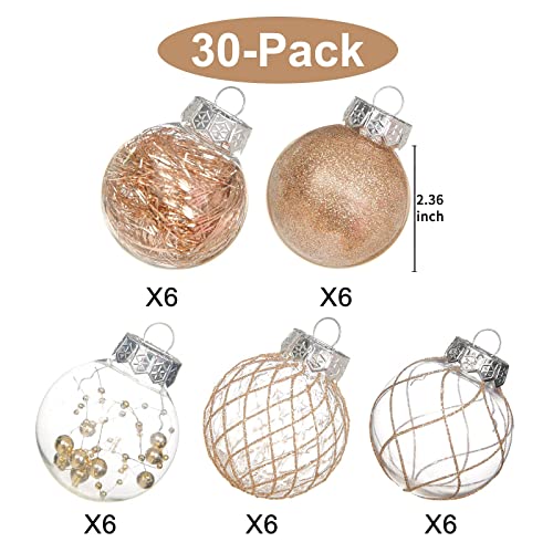Clear Plastic Christmas Ball Ornaments, 30ct 2.36 Inch Champagne Balls for Tree Decoration - Shatterproof for Holiday Wedd...