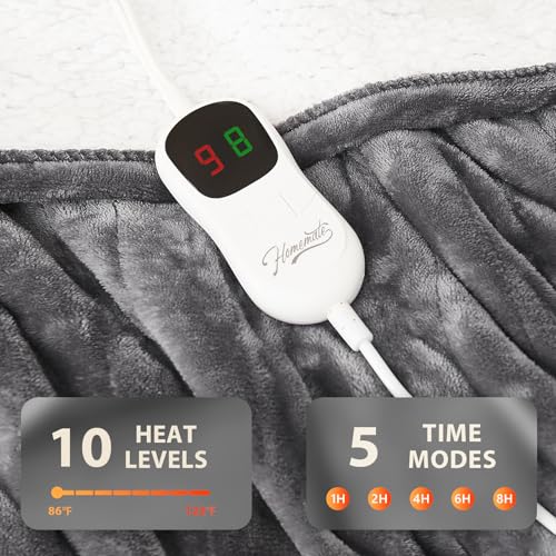Homemate Electric Heated Blanket Twin - 62"x84" Heating Bed Blankets Throw with 10 Heating Levels 8 Hours Auto Off Fast He...