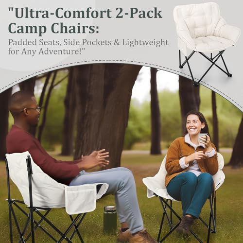 Redbaker 1 Pack Padded Camping Chair Oversized Portable Fishing Lawn Chair Light Weight Camp Outdoor with Padded Seats and...