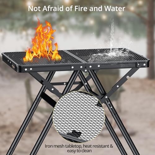 Anbte 2ft Folding Grill Table, Supports 180 Lbs, 2 Adjustable Height 28” Portable Grill Table Heat-Resistant Tabletop, Fol...