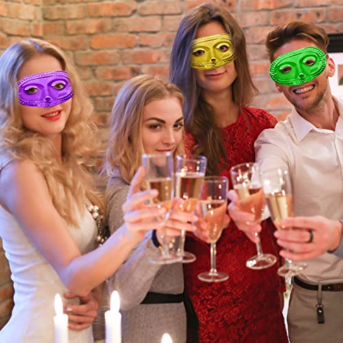 PhyLence 24 Piece Mardi Gras Masks Bulk - Gold Purple Green Metallic Masquerade Half Party Masks Costume Party Supplies, M...