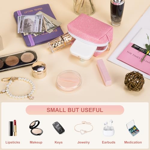 Desing Wish Shining Mini Makeup Bag for Purse Portable Lipstick Pouch Soft PU Leather Small Cosmetic Bag for Travel Cute L...