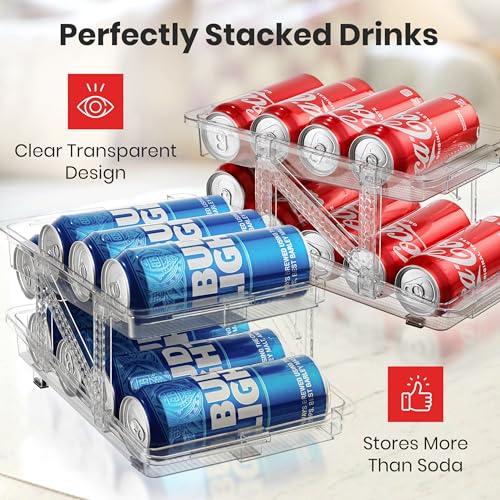 Expandable Soda Can Dispenser For Fridge - 2-Pack - Clear Transparent Soda Can Organizer For Refrigerator, Kitchen, and Pa...