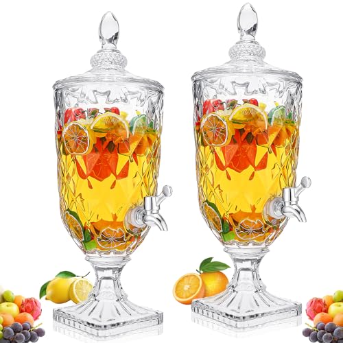 Nuogo 2 Pcs 0.8 Gallon Drink Dispensers for Parties Glass Beverage Dispenser with Stand and Spigot Vintage Iced Beverage D...