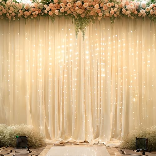 10x10ft Champagne Backdrop Curtains with Lights Wrinkle Free Fabric Backdrop Curtain for Wedding Birthday Party Baby Showe...