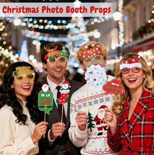 Christmas Party Decorations Decor, 36 Christmas Photo Booth Props+ 6 Christmas Glitter Glasses Frames, Party Favors Games ...