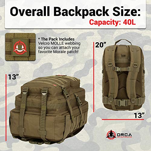 Orca Tactical Backpack 40L Large Military 1 to 3 Day Molle Assault Pack Rucksack Army Bag