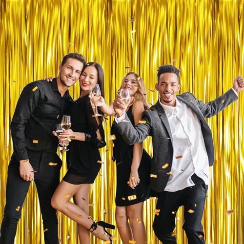 GOER 3.2 ft x 9.8 ft Metallic Tinsel Foil Fringe Curtains,Party Streamer Backdrop for Birthday,Graduation Decorations and ...
