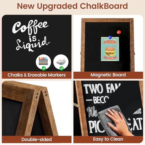 Chezerra A Frame Chalkboard Sign, 40"x20" Extra Large Sidewalk Chalk Board, Wooden Standing ChalkBoards Set with Markers, ...