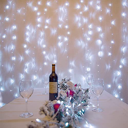 Oopswow 304L Curtain String Lights, 9.8ft x 9.8ft 8 Modes for Bedroom, Hanging Twinkle Fairy Plug-in Window Backdrop for C...