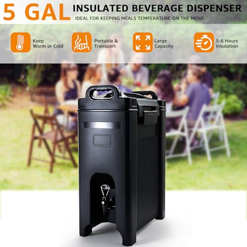 EVGTTI 5 Gallon Insulated Beverage Dispenser,Food-grade LLDPE Hot and Cold Beverage Server,Thermal Drink Dispenser Cooler ...