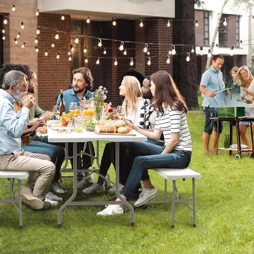 VINGLI Picnic Table Set with 2 Benches, 6 Feet Camping Table Chair Set,3-Piece Folding Furniture for Indoor or Outdoor Us...