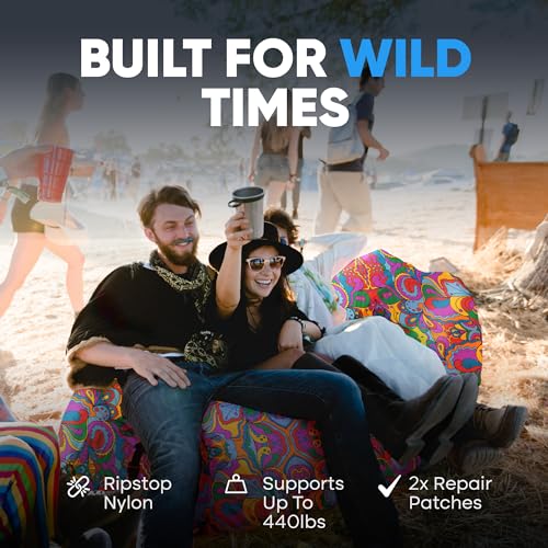 Chillbo Shwaggins Inflatable Couch – No-Pump Setup, Ripstop Polyester, Stability Pegs, Fun Prints, Portable Air Lounger fo...