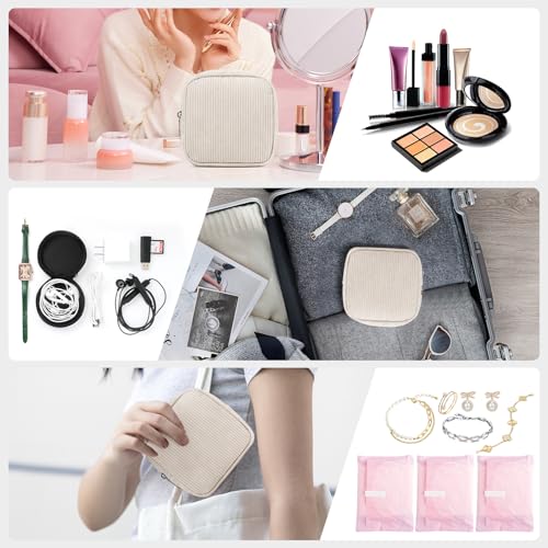 Small Makeup Bag for Purse – Mini Travel Cosmetic Pouch with Metal Zipper, Compact Corduroy Mini Makeup Bag for Cosmetics,...