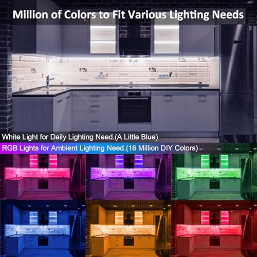 Benreom 3 Pcs RGB Under Cabinet Lights Kit, Smart App and Remote Control Under Cabinet Lighting, Dimmable Under Counter Li...
