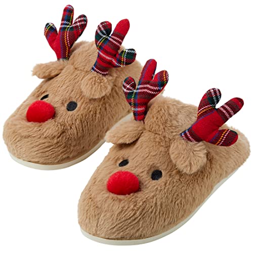 Gilbins Women's-Men's Christmas Holiday Ugly Warm Memory Foam Fury Slippers Sweater Reindeer Winter Soft Cozy Home Booties...