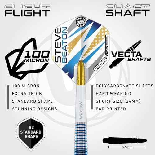 WINMAU Darts - Professional Player - Steve Beaton Legacy Edition 90% Tungsten Darts Set with Dart Flights and Dart Shafts (Stems) ? Available in Soft and Steel Tip - Available weights 18g, 22g and 24g