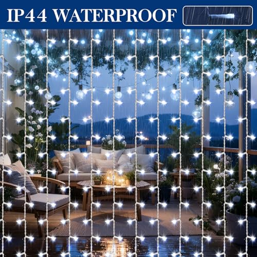 Aurelema 600 LED 20 x 9.8 Ft Christmas Curtain Lights 8 Modes Outdoor Fairy Lights with Remote Plug in Hanging String Fair...