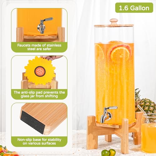 SPEETH 2 PCS 1.6 Gallon Drink dispenser, Large Water Glass Beverage Dispenser With Wood Stand for Parties With Stainless S...