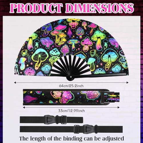 FairySandy Large Rave Fan UV Glow Hand Fan with Holster for Men Women Disco Party Supplies for Carnival St. Patrick's Day ...