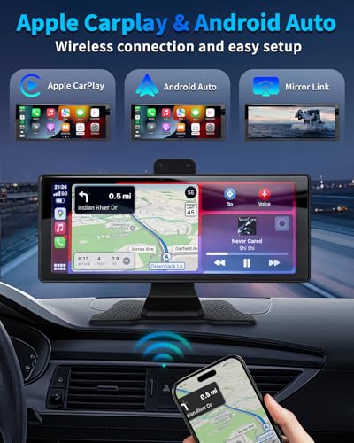 Wireless Carplay Screen for Car 10.26" Portable Touchscreen Car Stereo for Apple Carplay & Android Auto with 4K 360 Rotati...