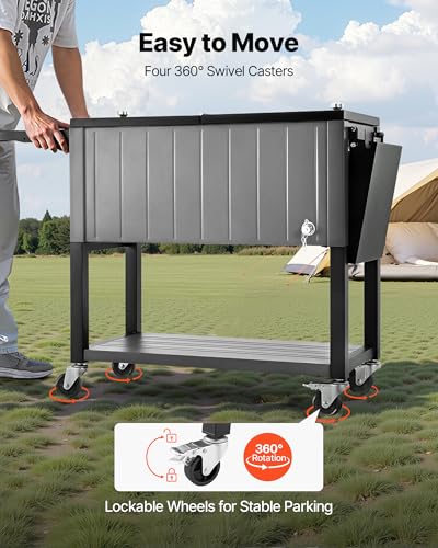 VEVOR 80QT Rolling Ice Chest, Holds up to 50 Bottles / 110 Cans, Portable Patio Party Bar Drink Cooler Cart with Bottom Sh...