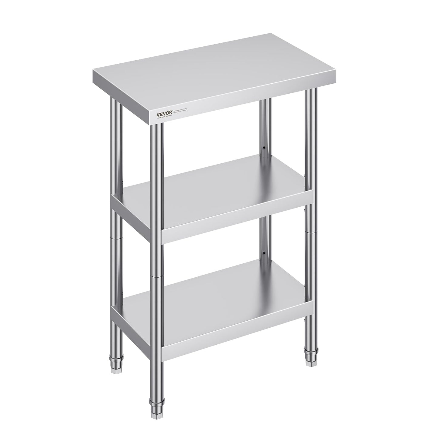 VEVOR Stainless Steel Food Prep Table, 14 x 24 x 34 Inch Commercial Food Prep Worktable Heavy Duty Prep Worktable, Metal Work Table with Adjustable Height for BBQ, Kitchen, Home, and Garage