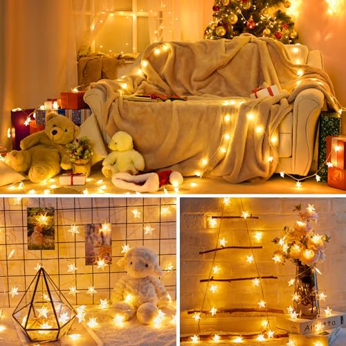 Minetom Star String Lights Battery Operated - 17 ft 50 LED Star Fairy String Lights with Timer, Waterproof for Indoor Bedr...