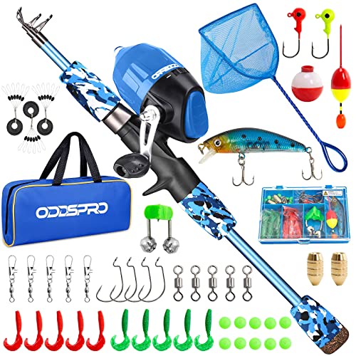 ODDSPRO Kids Fishing Pole Pink, Portable Telescopic Fishing Rod and Reel Combo Kit - with Spincast Fishing Reel Tackle Box...
